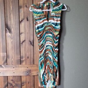Kenneth Cole Green and Brown Striped Midi Dress